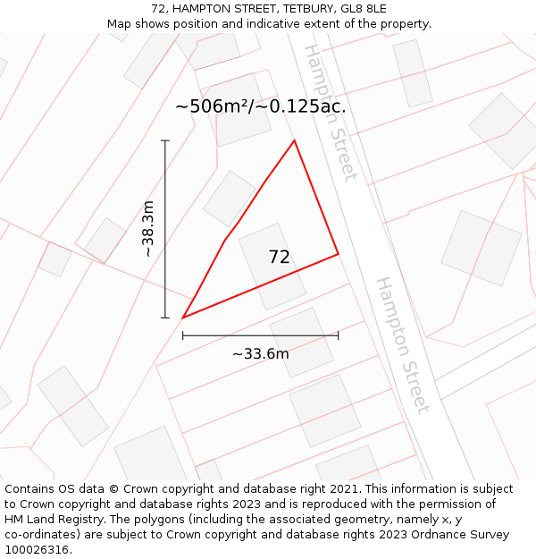 72, HAMPTON STREET, TETBURY, GL8 8LE: Plot and title map