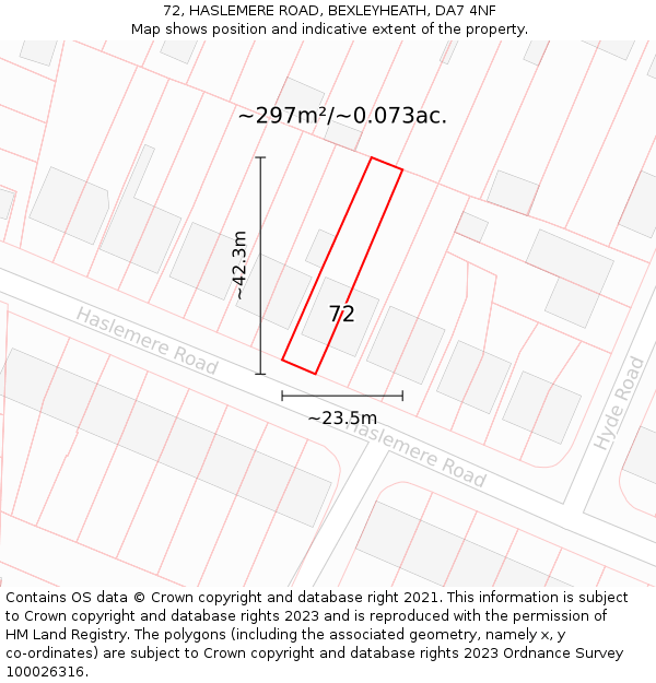72, HASLEMERE ROAD, BEXLEYHEATH, DA7 4NF: Plot and title map