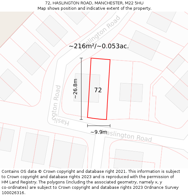 72, HASLINGTON ROAD, MANCHESTER, M22 5HU: Plot and title map