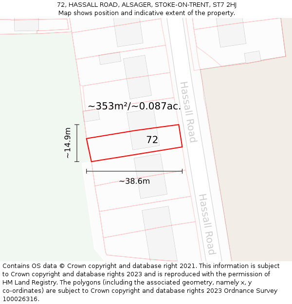 72, HASSALL ROAD, ALSAGER, STOKE-ON-TRENT, ST7 2HJ: Plot and title map