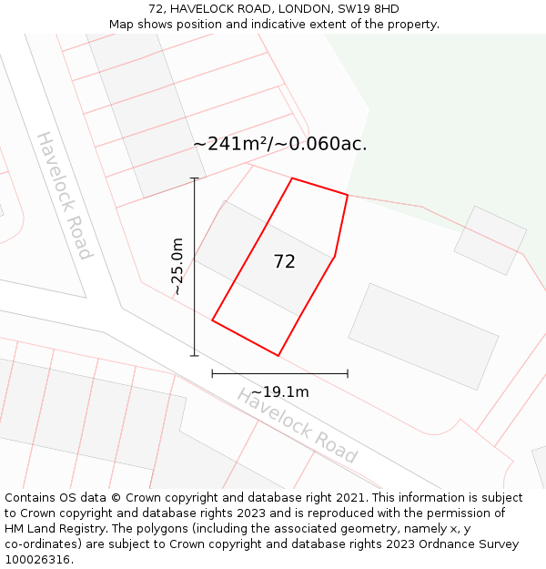 72, HAVELOCK ROAD, LONDON, SW19 8HD: Plot and title map