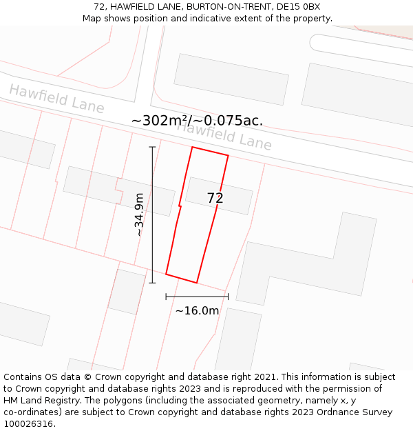 72, HAWFIELD LANE, BURTON-ON-TRENT, DE15 0BX: Plot and title map