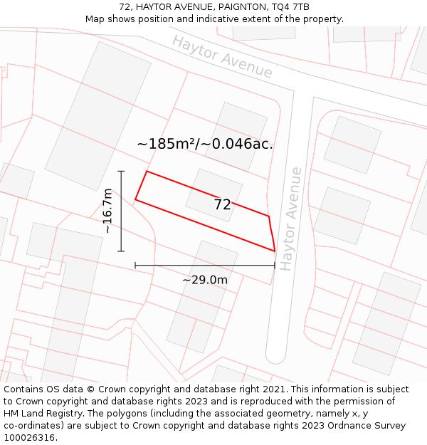 72, HAYTOR AVENUE, PAIGNTON, TQ4 7TB: Plot and title map