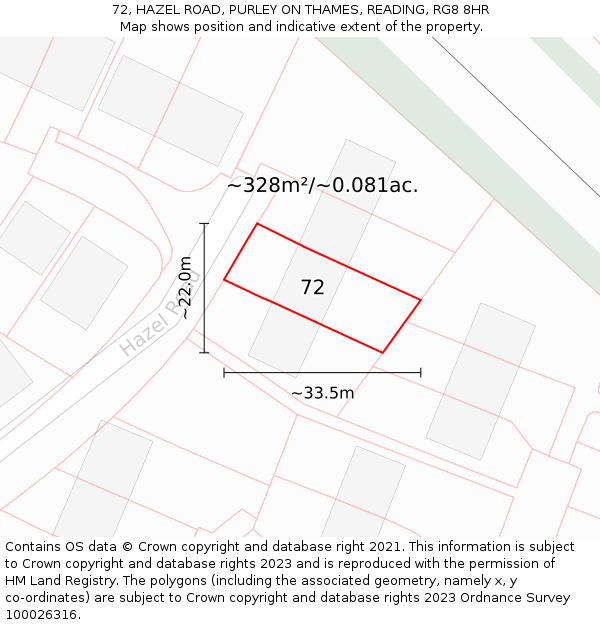 72, HAZEL ROAD, PURLEY ON THAMES, READING, RG8 8HR: Plot and title map