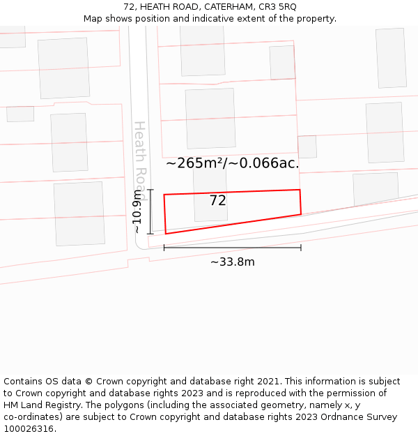 72, HEATH ROAD, CATERHAM, CR3 5RQ: Plot and title map