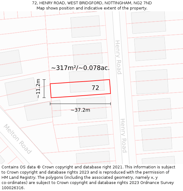 72, HENRY ROAD, WEST BRIDGFORD, NOTTINGHAM, NG2 7ND: Plot and title map