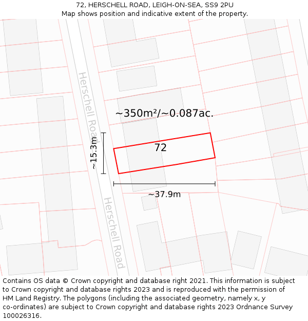 72, HERSCHELL ROAD, LEIGH-ON-SEA, SS9 2PU: Plot and title map