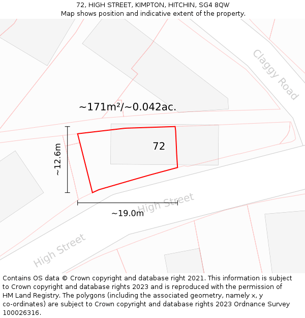 72, HIGH STREET, KIMPTON, HITCHIN, SG4 8QW: Plot and title map