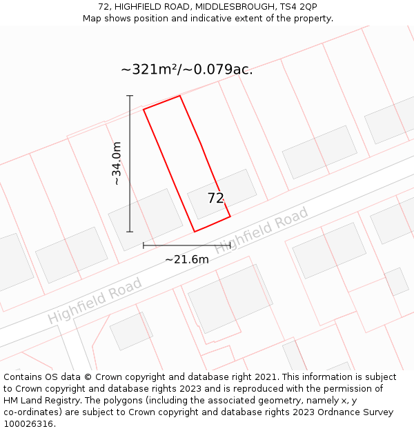 72, HIGHFIELD ROAD, MIDDLESBROUGH, TS4 2QP: Plot and title map