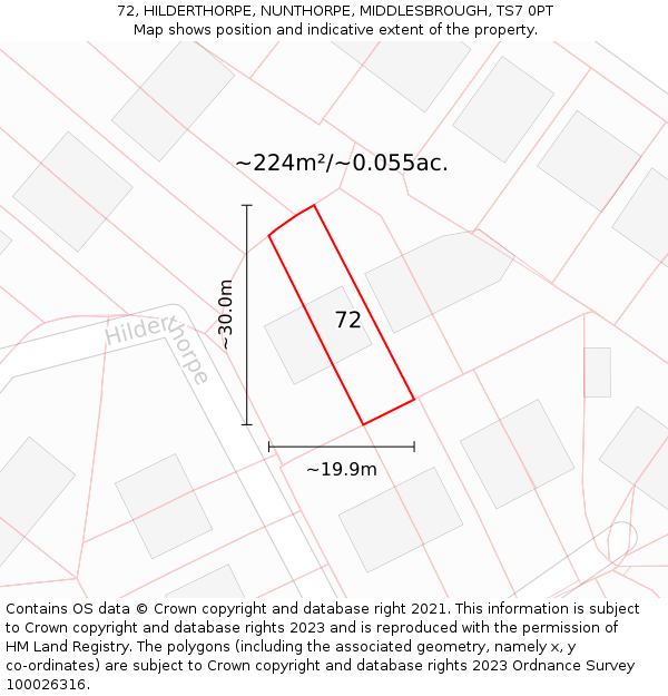 72, HILDERTHORPE, NUNTHORPE, MIDDLESBROUGH, TS7 0PT: Plot and title map