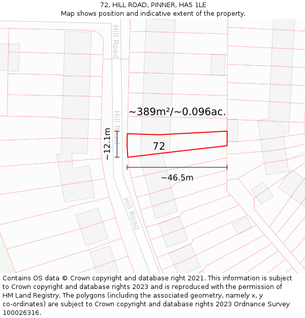 72, HILL ROAD, PINNER, HA5 1LE: Plot and title map