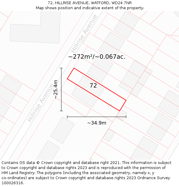 72, HILLRISE AVENUE, WATFORD, WD24 7NR: Plot and title map