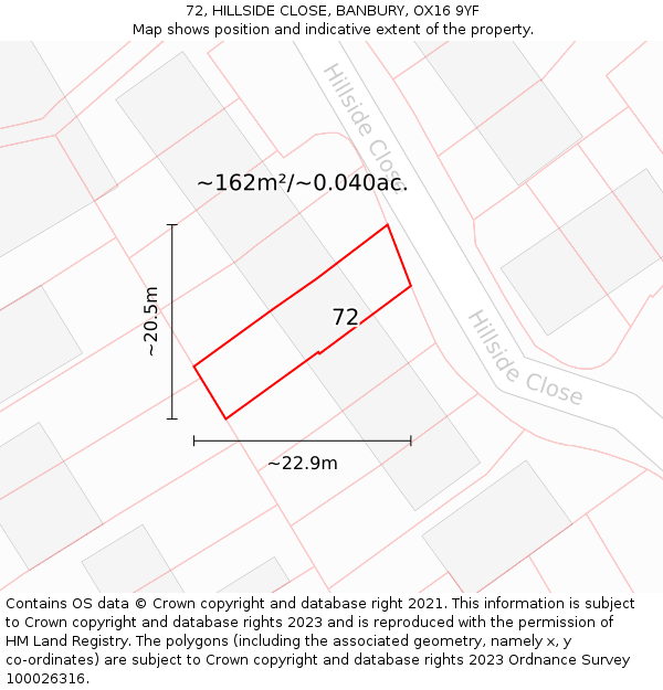 72, HILLSIDE CLOSE, BANBURY, OX16 9YF: Plot and title map