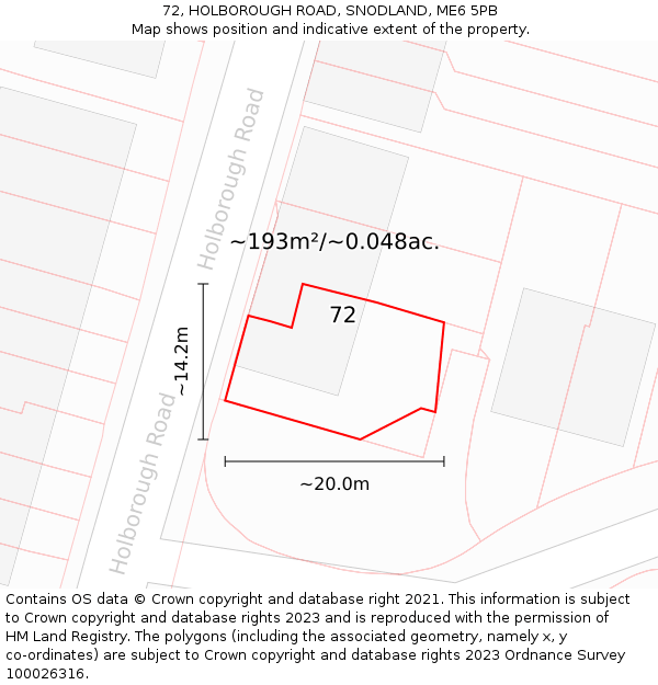 72, HOLBOROUGH ROAD, SNODLAND, ME6 5PB: Plot and title map