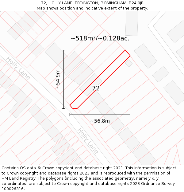 72, HOLLY LANE, ERDINGTON, BIRMINGHAM, B24 9JR: Plot and title map