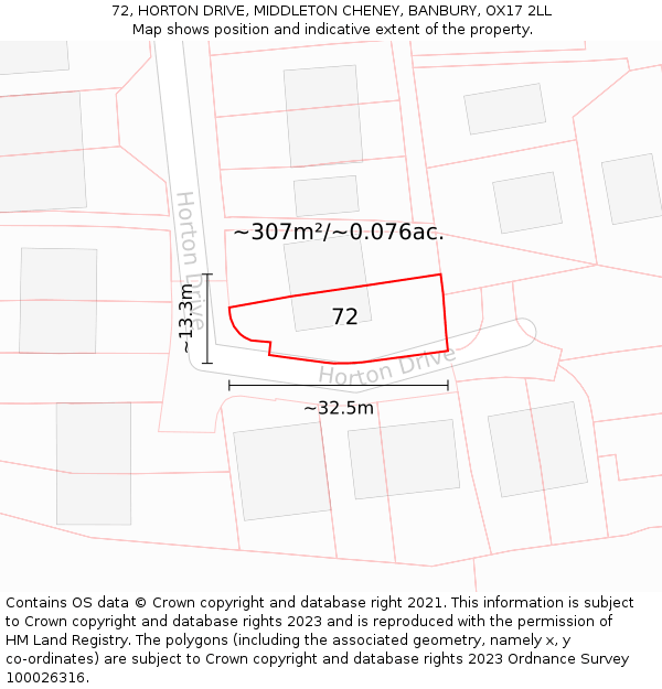 72, HORTON DRIVE, MIDDLETON CHENEY, BANBURY, OX17 2LL: Plot and title map