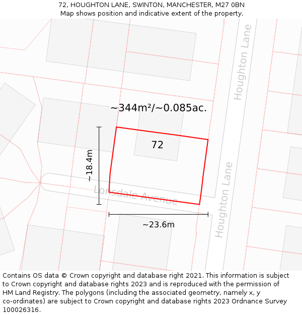 72, HOUGHTON LANE, SWINTON, MANCHESTER, M27 0BN: Plot and title map