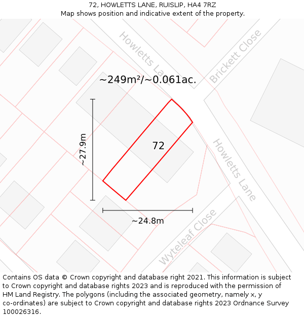 72, HOWLETTS LANE, RUISLIP, HA4 7RZ: Plot and title map