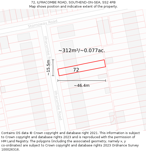 72, ILFRACOMBE ROAD, SOUTHEND-ON-SEA, SS2 4PB: Plot and title map