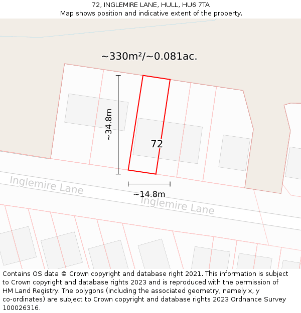 72, INGLEMIRE LANE, HULL, HU6 7TA: Plot and title map