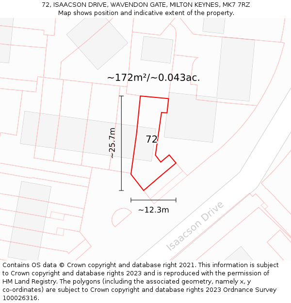 72, ISAACSON DRIVE, WAVENDON GATE, MILTON KEYNES, MK7 7RZ: Plot and title map