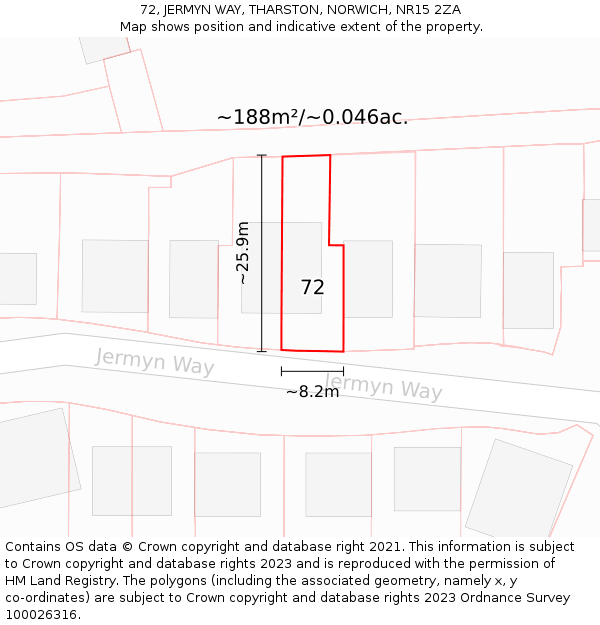 72, JERMYN WAY, THARSTON, NORWICH, NR15 2ZA: Plot and title map