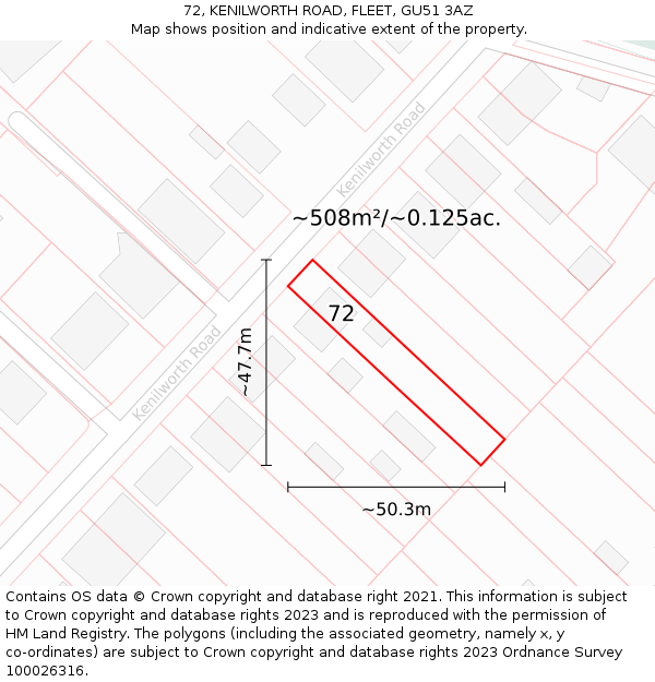 72, KENILWORTH ROAD, FLEET, GU51 3AZ: Plot and title map