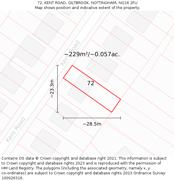 72, KENT ROAD, GILTBROOK, NOTTINGHAM, NG16 2FU: Plot and title map