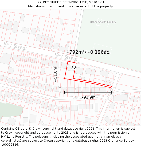 72, KEY STREET, SITTINGBOURNE, ME10 1YU: Plot and title map