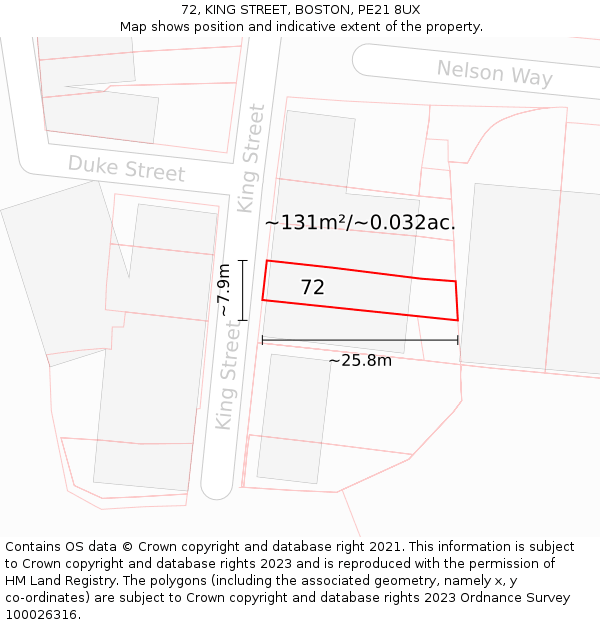 72, KING STREET, BOSTON, PE21 8UX: Plot and title map