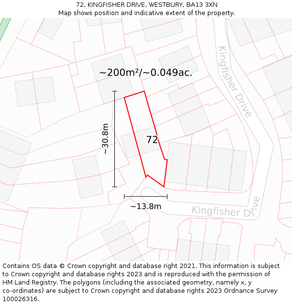 72, KINGFISHER DRIVE, WESTBURY, BA13 3XN: Plot and title map