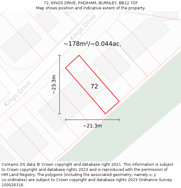 72, KINGS DRIVE, PADIHAM, BURNLEY, BB12 7DF: Plot and title map