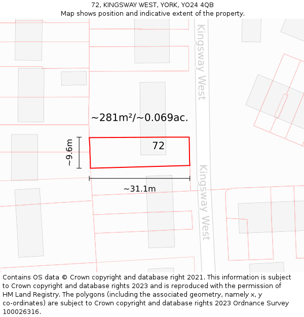 72, KINGSWAY WEST, YORK, YO24 4QB: Plot and title map