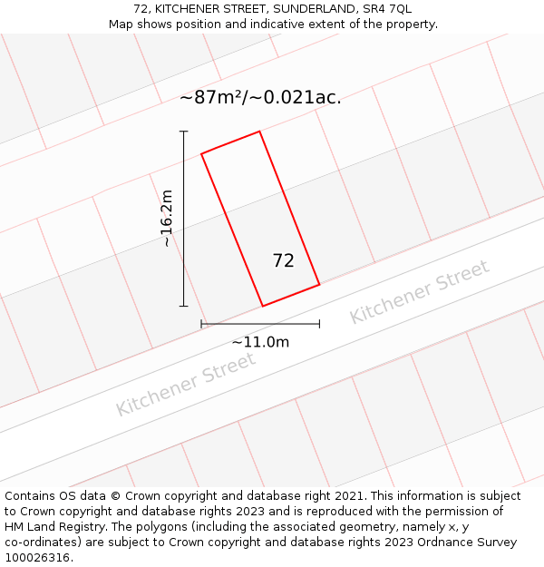 72, KITCHENER STREET, SUNDERLAND, SR4 7QL: Plot and title map