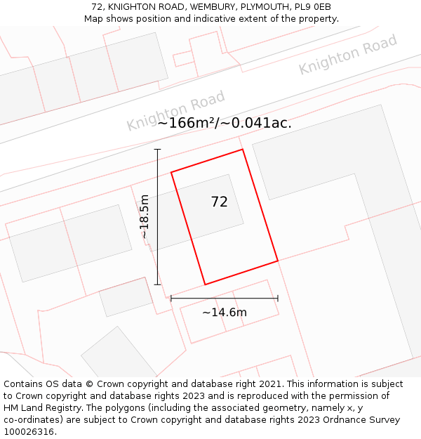 72, KNIGHTON ROAD, WEMBURY, PLYMOUTH, PL9 0EB: Plot and title map