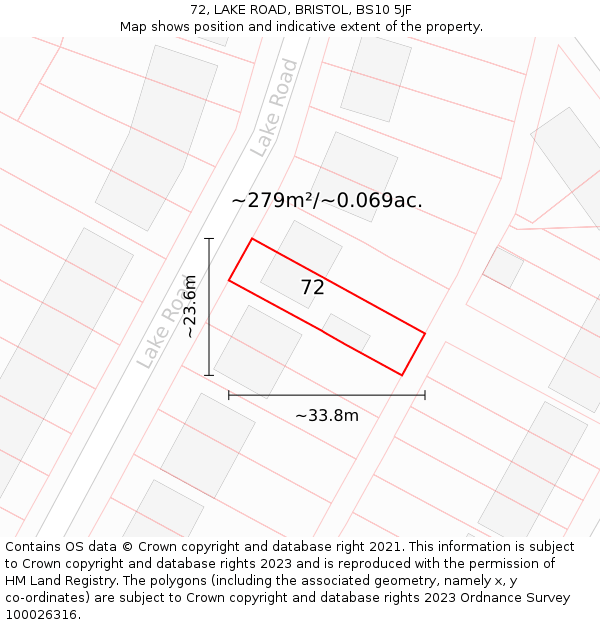 72, LAKE ROAD, BRISTOL, BS10 5JF: Plot and title map