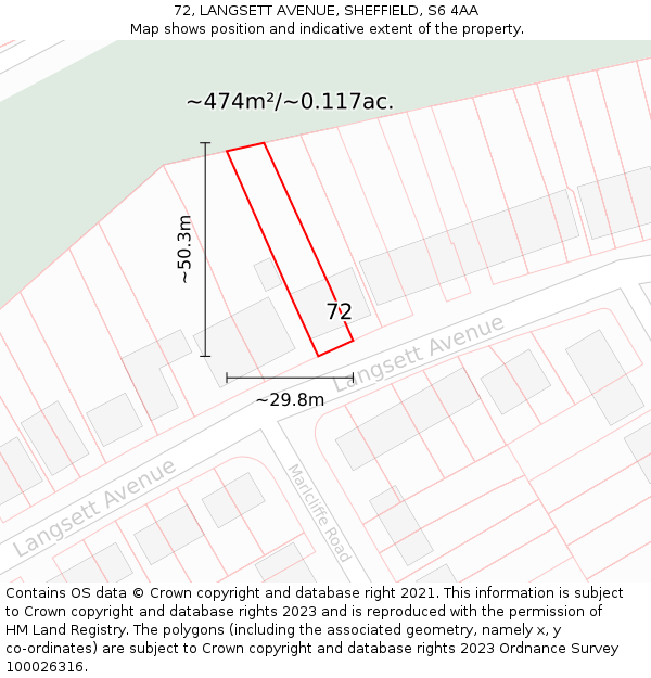 72, LANGSETT AVENUE, SHEFFIELD, S6 4AA: Plot and title map