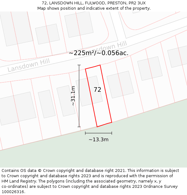 72, LANSDOWN HILL, FULWOOD, PRESTON, PR2 3UX: Plot and title map