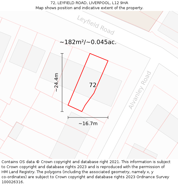 72, LEYFIELD ROAD, LIVERPOOL, L12 9HA: Plot and title map