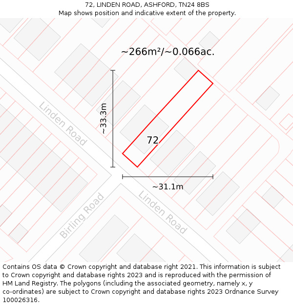 72, LINDEN ROAD, ASHFORD, TN24 8BS: Plot and title map