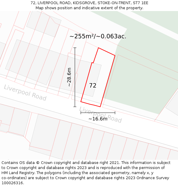 72, LIVERPOOL ROAD, KIDSGROVE, STOKE-ON-TRENT, ST7 1EE: Plot and title map