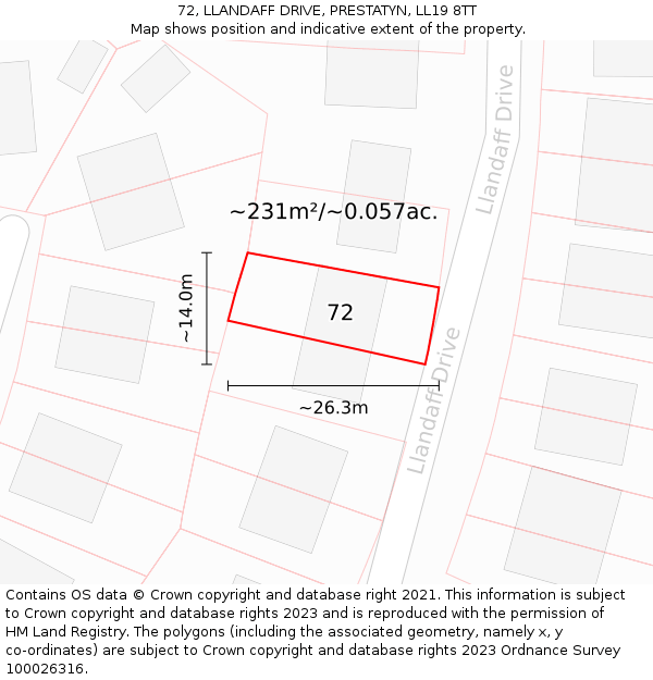 72, LLANDAFF DRIVE, PRESTATYN, LL19 8TT: Plot and title map