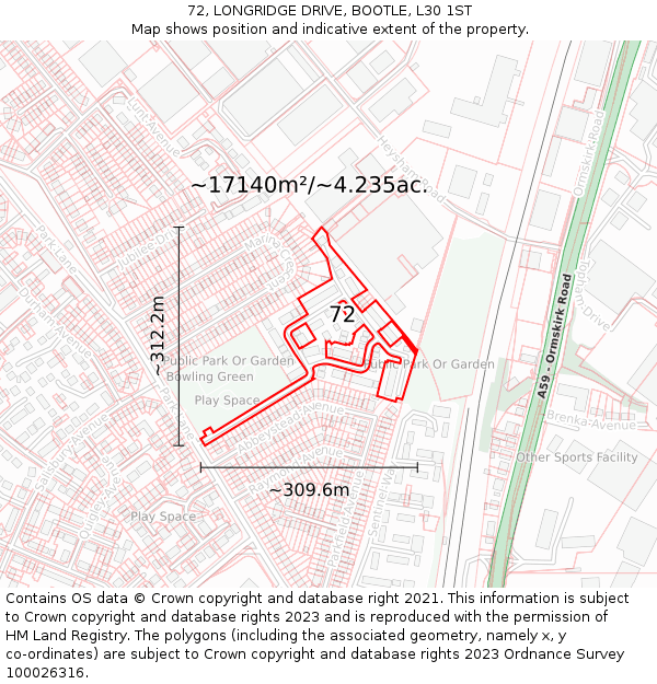 72, LONGRIDGE DRIVE, BOOTLE, L30 1ST: Plot and title map