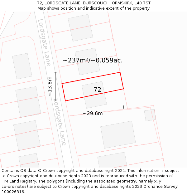 72, LORDSGATE LANE, BURSCOUGH, ORMSKIRK, L40 7ST: Plot and title map