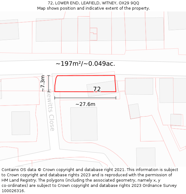 72, LOWER END, LEAFIELD, WITNEY, OX29 9QQ: Plot and title map