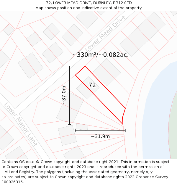 72, LOWER MEAD DRIVE, BURNLEY, BB12 0ED: Plot and title map