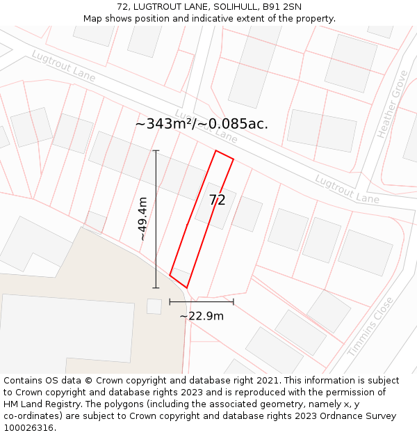 72, LUGTROUT LANE, SOLIHULL, B91 2SN: Plot and title map