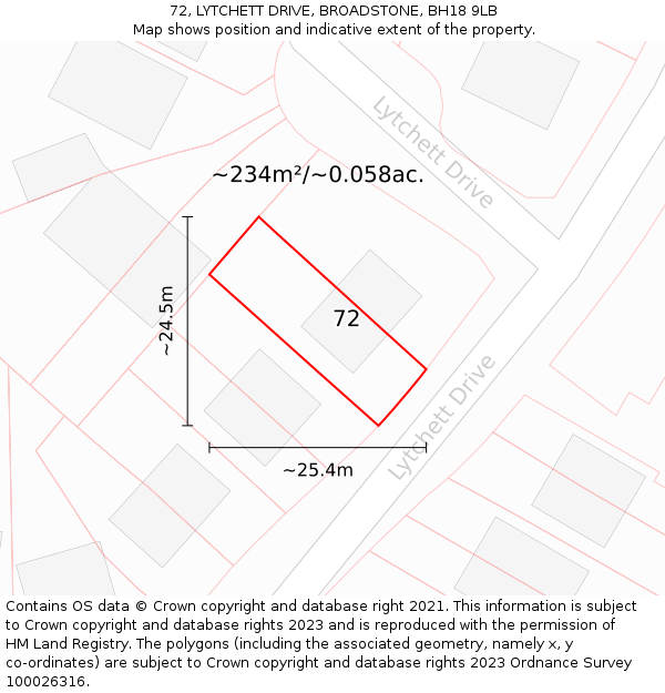 72, LYTCHETT DRIVE, BROADSTONE, BH18 9LB: Plot and title map