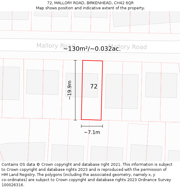 72, MALLORY ROAD, BIRKENHEAD, CH42 6QR: Plot and title map