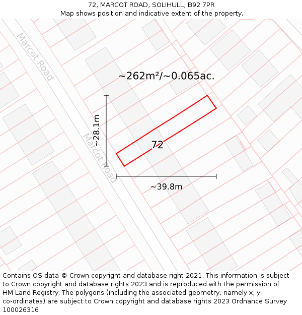 72, MARCOT ROAD, SOLIHULL, B92 7PR: Plot and title map